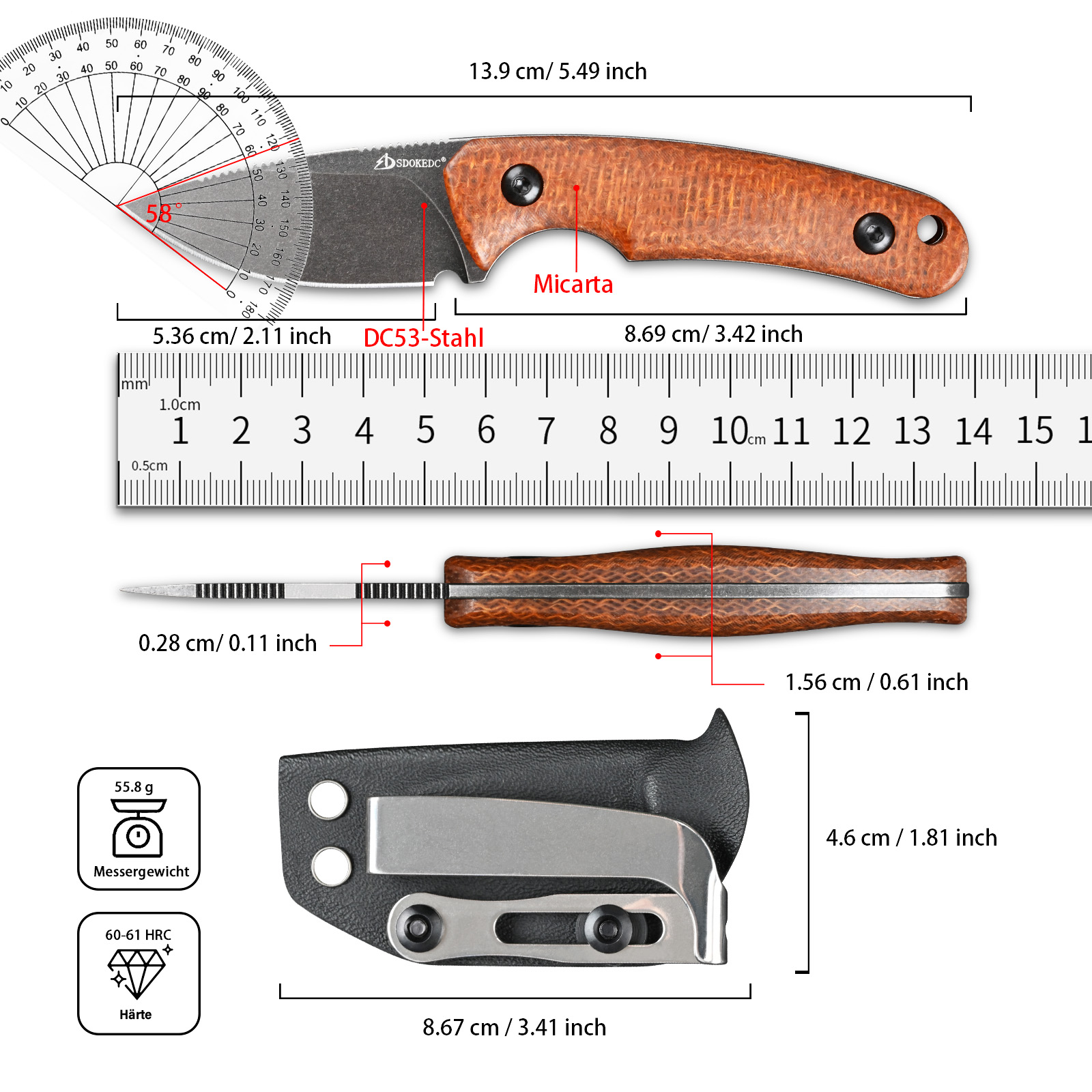 Premium SDOKEDC DC53 Steel EDC - Bushcraft Knife Fixed ulasan dan harga